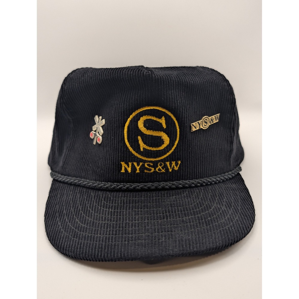 Nissin Cap NYS&W Railway Hat Mens OSFA Black Excellent Corduroy Rope Train Pins